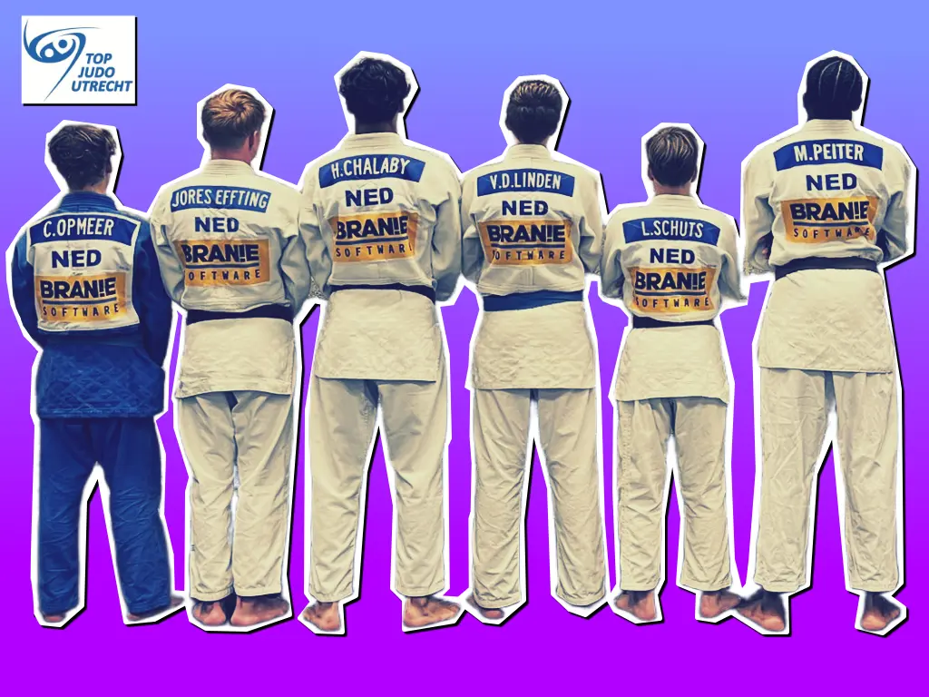 Judoka's van Top Judo Utrecht met BRANIE logo op hun rug